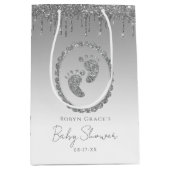 Sac cadeau Baby shower Parties scintillant argent (Devant)