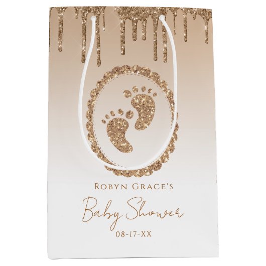 Sac cadeau Baby shower Parties scintillant or (Devant)