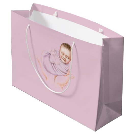 Sac cadeau Baby shower rose - Nom personnalisé (Dos Angle)
