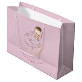 Sac cadeau Baby shower rose - Nom personnalisé (Devant Angle)