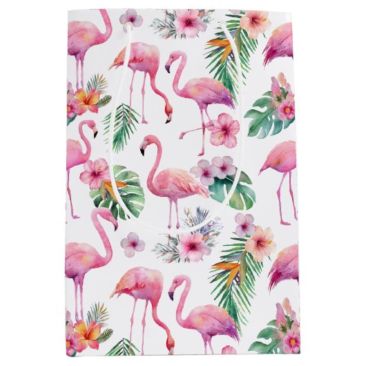 Sac cadeau Baby shower Tropical Flamant rose rose (Devant)