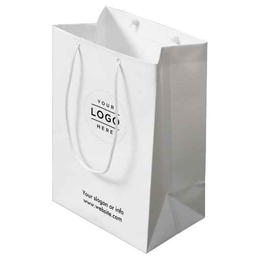 Sac cadeau blanc logo personnalisé avec marque d'e (Devant Angle)