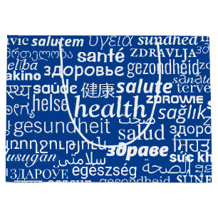 Sac cadeau bleu multilingue pour texte santé Votre