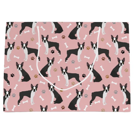 Sac cadeau Boston Terrier Bones and Paws Large (Devant)