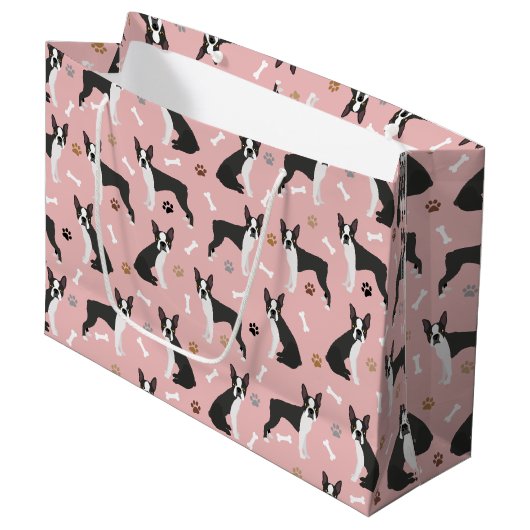 Sac cadeau Boston Terrier Bones and Paws Large (Devant Angle)