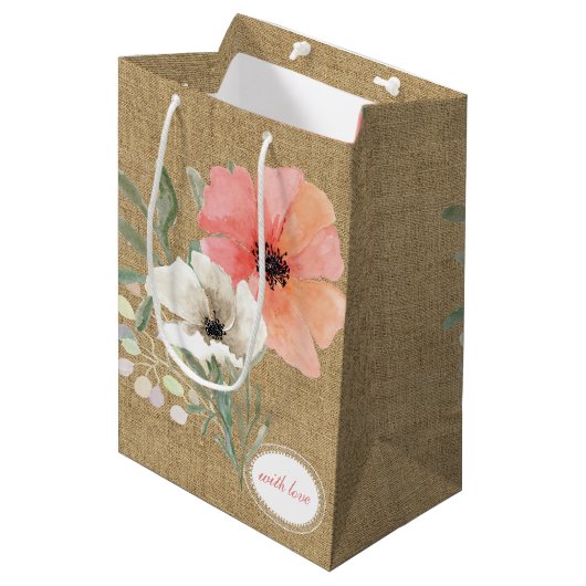Sac cadeau Burlap and Flowers (Devant Angle)