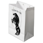 Sac cadeau Cheval Noir avec Texte Personnalisé (Dos Angle)