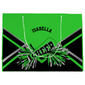 Sac Cadeau Chevrons - Lime Vert, Noir, Argent - Grand (Dos)