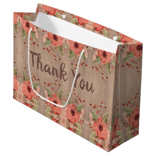 Sac cadeau classique en Merci de fleurs rouges (Devant Angle)