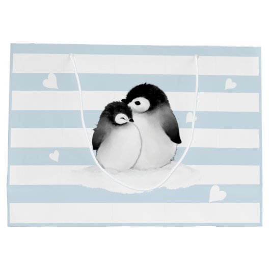 Sac cadeau Coeur Gris Pingouins Bleu (Dos)