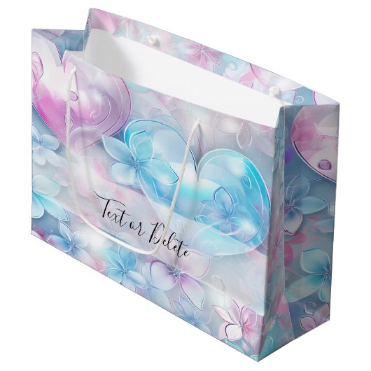 Sac cadeau Coeurs et Fleurs d'Aqua rose (Devant Angle)