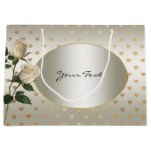 Sac cadeau Coeurs or Roses blanches (Devant)