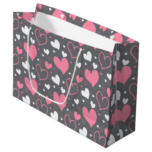 Sac cadeau Coeurs rose et gris (Devant Angle)