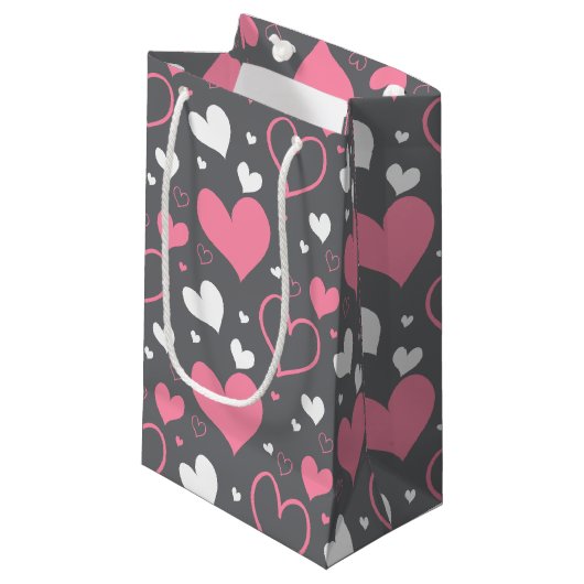 Sac cadeau coeurs rose et gris (Devant Angle)
