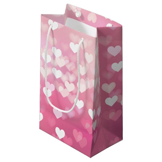 Sac cadeau coeurs roses - Brillant (Devant Angle)