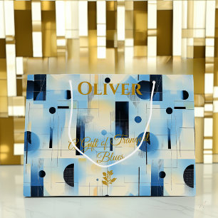 Sac Cadeau Contemporain Géométrique Bleu Tranquill