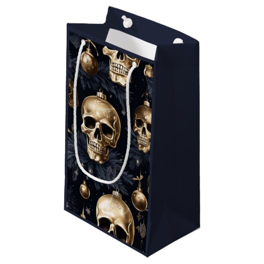 Sac cadeau crâne d'or (Marine) (Devant Angle)