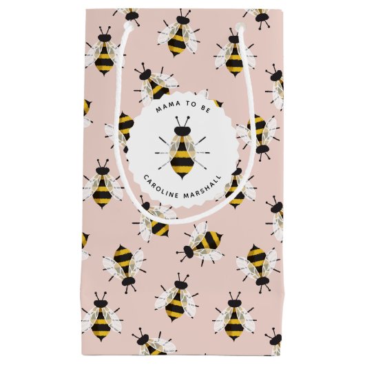 Sac cadeau Customisé rose abeille avec illustratio (Devant)