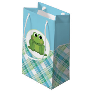 Sac cadeau Cute Frog Blue and Green Plaid