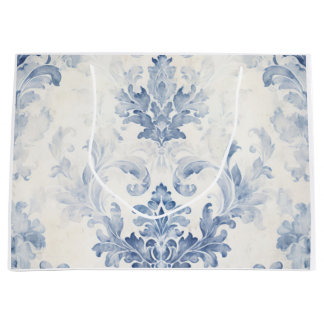 Sac Cadeau Damassé Bleu Clair Grand