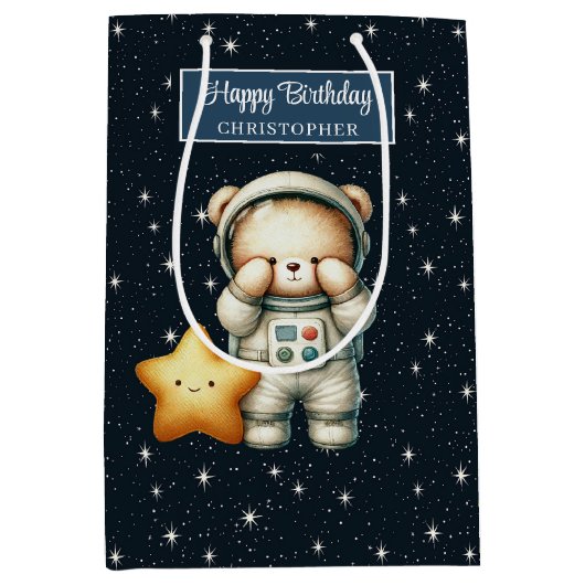 Sac cadeau d'anniversaire avec Space Explorer Ours (Devant)