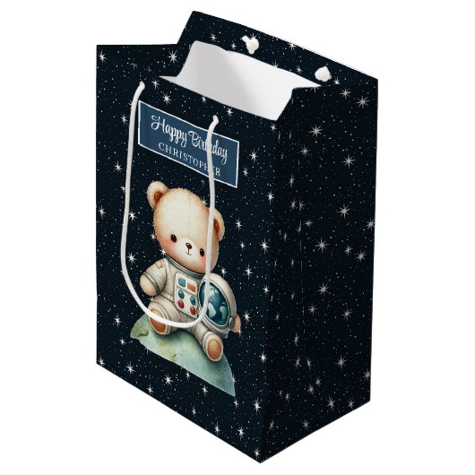 Sac cadeau d'anniversaire de l'Ours spatial pour p (Devant Angle)