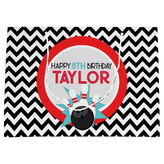 Sac cadeau d'anniversaire Retro Chevron Bowling (Devant)