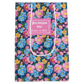 Sac cadeau d'anniversaire rose pastel et bleu flor (Dos)