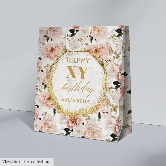 Sac cadeau d'anniversaire rougeâtre rose rousse gl