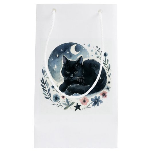 Sac cadeau d'aquarelle de chat noir (Devant)