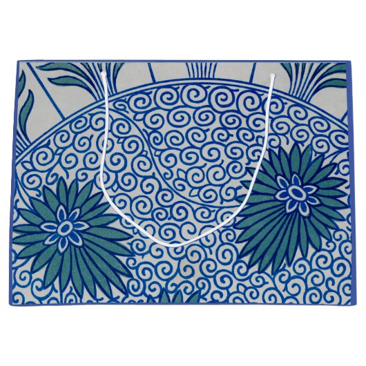 SAC CADEAU D'ART CHINOIS BLEUE MODÈLE FLORAL (Devant)