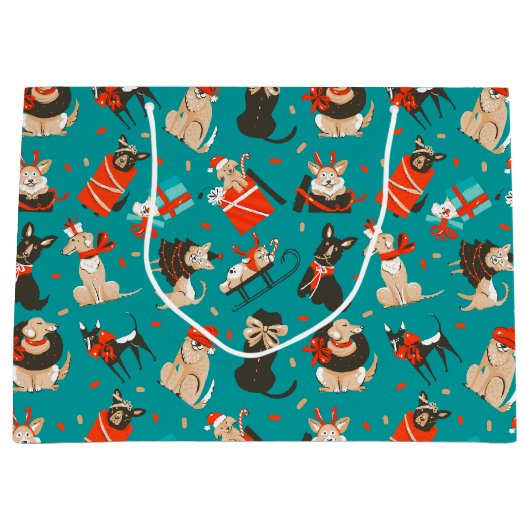 Sac Cadeau de Chiens de Noël Festif (Devant)