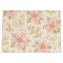 Sac Cadeau de Fête Poinsettia Rose Pâle