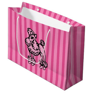 Sac cadeau de fête rayé rétro rose French Poodle