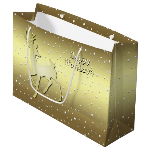 Sac Cadeau de Fêtes enneigé de Renne Doré (Devant Angle)