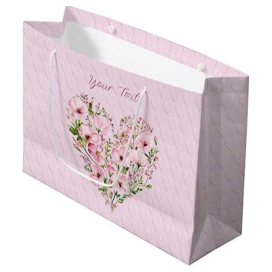 Sac cadeau de fleurs de coeur rose (Devant Angle)