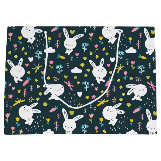 Sac cadeau de lapins floraux de printemps (Devant)