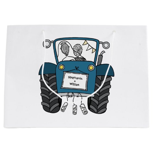 Sac cadeau de Mariage campagnard de tracteur bleu (Devant)