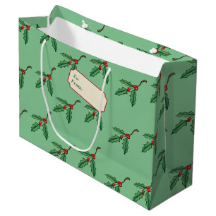 Sac cadeau de marque de Noël vert Holly Name