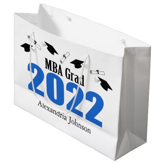 Sac cadeau de MBA Grad 2022 Graduation (Bleu) (Devant Angle)