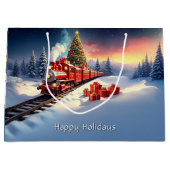 Sac Cadeau de Noël Arbre de Noël Train Rouge (Devant)