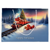 Sac Cadeau de Noël Arbre de Noël Train Rouge (Dos)
