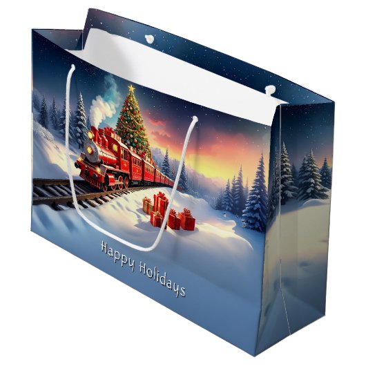 Sac Cadeau de Noël Arbre de Noël Train Rouge (Devant Angle)