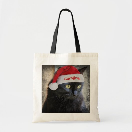 Sac cadeau de Noël avec chat de Père Noël mignon, (Devant)