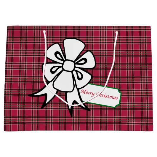 Sac cadeau de Noël blanc Bow Red Plaid (Devant)