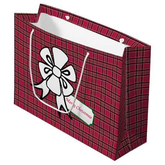 Sac cadeau de Noël blanc Bow Red Plaid (Devant Angle)