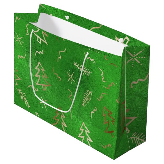 Sac cadeau de Noël Green Foil Gold Doodles (Devant Angle)