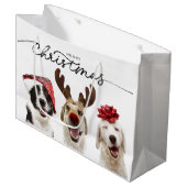 SAC CADEAU DE NOËL HEUREUX CHIENS CÉLÉBRER (Devant Angle)