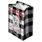 Sac cadeau de Noël Husky sur Buffalo plaqué moyen (Devant Angle)