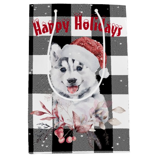Sac cadeau de Noël Husky sur Buffalo plaqué moyen (Devant)